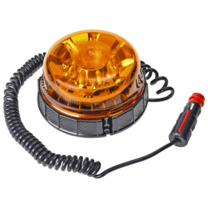 Rundumleuchte LED in orange mit schwarzem Kabel und Anschluss zum Zigarettenanzünder